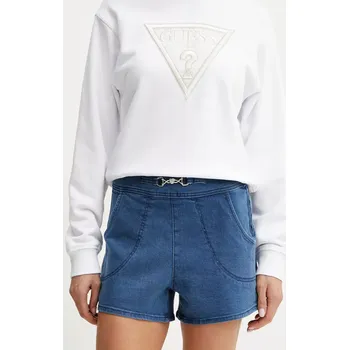 Dámské kraťasy Šortky s příměsí hedvábí Guess JEWEL modrá barva, high waist, W5GD1F D5LK0 W5GD1F.D5LK0 55X, vel. 28