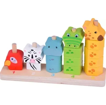 Dřevěná hračka Barevná dřevěná skládací pyramidka Zvířata