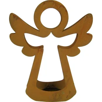 Svícen Plechový anděl svícen rezavý zápich na zahradu 22 / 121 cm (Plechový anděl s tyčí k uchycení)