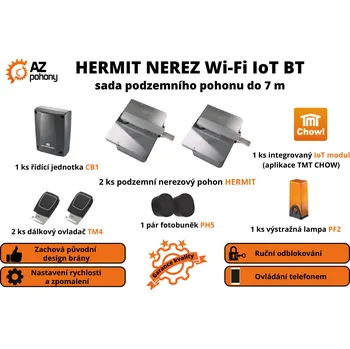Hermit NEREZ Wi-Fi IoT BT - sada podzemních pohonů pro křídlovou bránu do 7 m a 700 kg