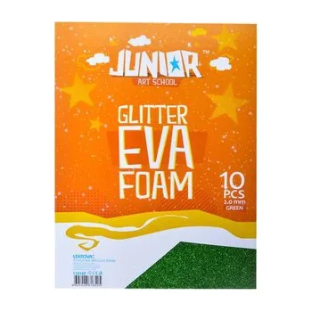 Dekorační pěna A4 EVA 10 ks zelená tloušťka 2,0 mm glitter