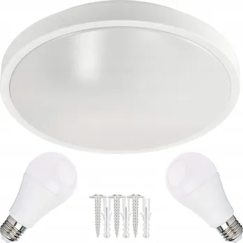 Osvětlení BERGE Kulaté bílé přisazené stropní svítidlo N/T 2x E27 + 2x LED žárovka EC20443/2XEC79481