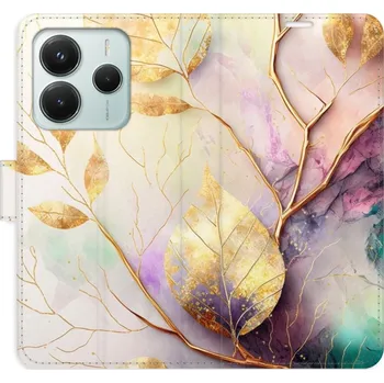 Pouzdro na mobilní telefon Flipové pouzdro iSaprio - Gold Leaves 02 - Xiaomi Redmi Note 14 5G