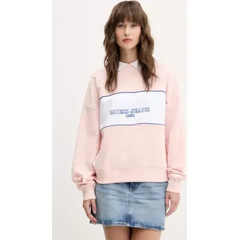 Dámská mikina Bavlněná mikina Guess Jeans dámská, růžová barva, vzorovaná, W5GQ17 K68I4 W5GQ17.K68I4 03A, vel. XS