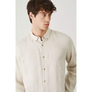 Pánská košile Lněná košile Medicine pánská, béžová barva, regular, s límečkem button-down RS25.KDM071 08M, vel. S