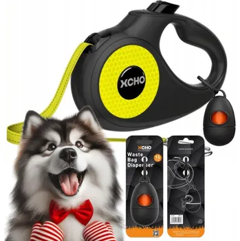 Vodítko pro psa VODÍTKO PRO PSA automatické PÁSKOVÉ reflexní + ZÁSOBNÍK XCHO Neon 5m do 50kg L