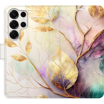 Pouzdro na mobilní telefon Flipové pouzdro iSaprio - Gold Leaves 02 - Samsung Galaxy S25 Ultra