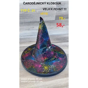 Klobouk ČARODĚJNICKÝ KLOBOUK větší Č.31 - PEVNÝ AKCE !!!