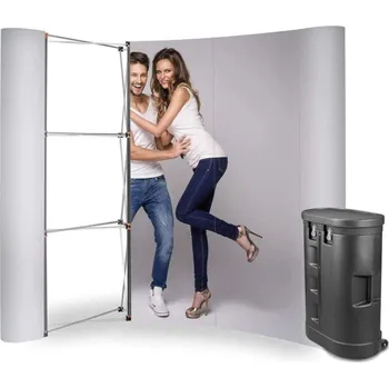 MH Technic s.r.o. Reklamní stěna Pop Up Magnetic 3x3 - oblá + pultík na kolečkách