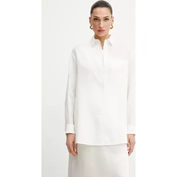 Dámská košile Lněná košile MM dámská, bílá barva, relaxed, s klasickým límcem, 2516111018600 00X, vel. 34