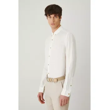 Pánská košile Lněná košile Medicine pánská, bílá barva, regular, s límečkem button-down RS25.KDM071 00X, vel. XL