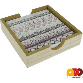 Podtácek Podtácky 4 ks "Ornament" 10 x 10 cm - var. 1 (Dřevěné podtácky v krabičce)