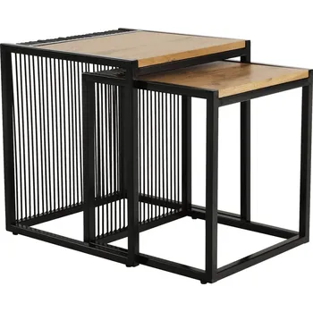 Obývací stěna Konferenční stolky, set 2 ks, dub / černý, RIMBO