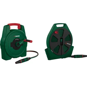 Držák na zahradní hadici PARKSIDE® Navíjecí hadicový buben s hadicí, 10 m / Kazeta s plochou hadicí, 20 m