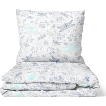 Povlečení DARRÉ Krepové povlečení Vážky - tyrkysová Velikost: 140 x 200 + 70 x 90