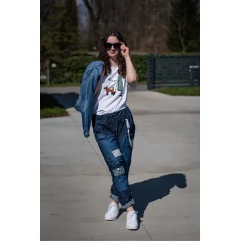 Dámské džíny Džínové kalhoty do gumy 21715 barva: modrá džínová tmavá