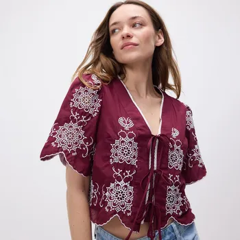 Dámská halenka Reserved - Halenka s ozdobnou výšivkou - hnědá - YN453-83X - YN453-83X-L