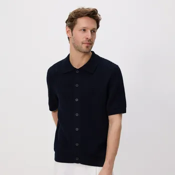 Pánský svetr Reserved - Svetr na knoflíky s límečkem - tmavomodrá - 4217C-59X - 4217C-59X-L