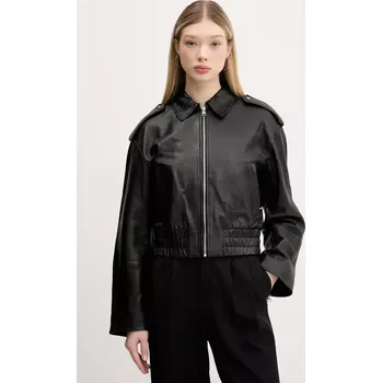 Dámská casual bunda Kožená bunda HUGO černá barva, přechodná, oversize, 50536938 99X, vel. M