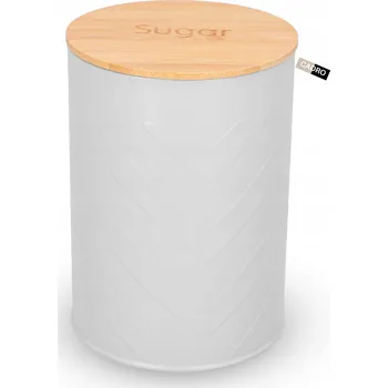 Dóza na potraviny Nádoba na cukr kovová šedá s bambusovým víkem a těsněním 1,4 l