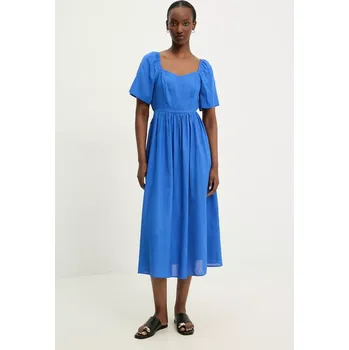 Dámské šaty Lněné šaty Answear.LAB tmavomodrá barva, midi 8868.n.flk 59X, vel. S