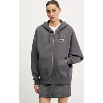 Dámská mikina Mikina Converse dámská, šedá barva, s kapucí, s potiskem, 10027617-A01 10027617.A01 90X, vel. L