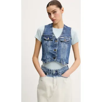 Dámská vesta Džínová vesta Guess Jeans tmavomodrá barva, jednořadá, W5GN74 D5M46 W5GN74.D5M46 59X, vel. XS
