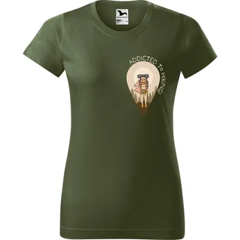 Dámské tričko s potiskem Addicted to hiking Barva trička: Khaki - 09, Velikost: XS