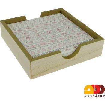 Podtácek Podtácky 4 ks "Ornament" 10 x 10 cm - var. 2 (Dřevěné podtácky v krabičce)