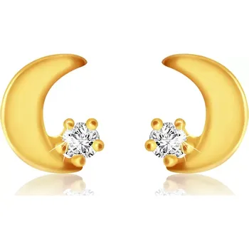 Náušnice Puzetové náušnice ve žlutém 14K zlatě - plochý měsíček, kulatý briliant čiré barvy