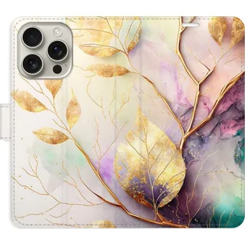 Pouzdro na mobilní telefon Flipové pouzdro iSaprio - Gold Leaves 02 - iPhone 16 Pro