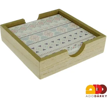 Podtácek Podtácky 4 ks "Ornament" 10 x 10 cm - var. 3 (Dřevěné podtácky v krabičce)