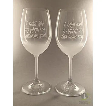 Svatební dekorace Svatební pískované sklenice na víno - V každé době věrni zůstaneme sobě