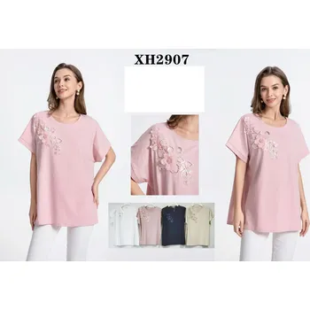 Triko kr. rukáv LADY květ XH2907 barva: růžová-pudrová, velikost: XL/XXL