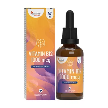 Granitový dřez Essentials Vitamín B12 kapky 1 000 µg, vysoká dávka – Vegan, 800 kapek, 47 ml