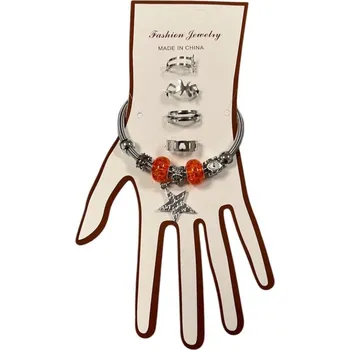 Souprava šperků SET náramku s prstýnky - oranžový s hvězdou