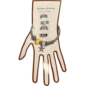 Souprava šperků SET náramku s prstýnky - žlutý