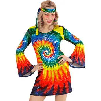 Karnevalový kostým Dámské hippie šaty, batikované - S