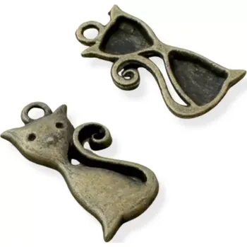 Materiál na výrobu šperku Přívěsek kočka starozlatá - 2 ks