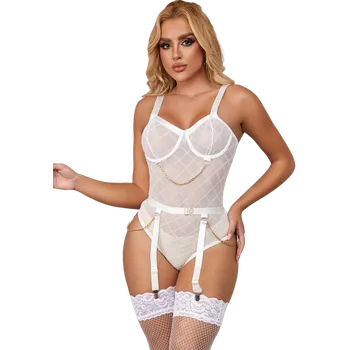 Dámské erotické prádlo Sexy Elephant White Mesh Chain Bodysuit, XL-XXL