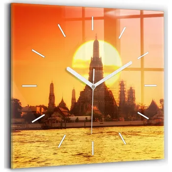 Hodiny Skleněné nástěnné hodiny Wat Arun Bangkok Thajsko 30x30 cm