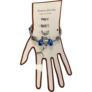 Souprava šperků SET náramku s prstýnky - tmavě modrý