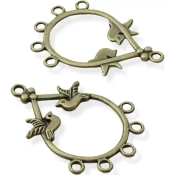 Materiál na výrobu šperku Ramínko slza s ptáčky starozlaté - 2 ks