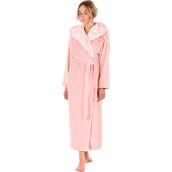 Dámský župan Dámský dlouhý župan s kapucí FLORA světle růžová - M