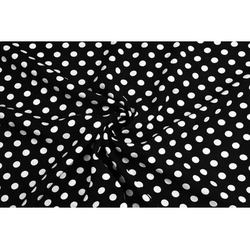 Viskózová tkanina bílé puntíky na černé