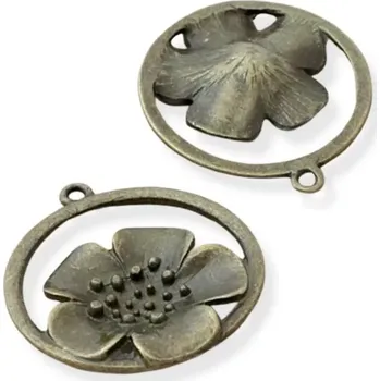 Materiál na výrobu šperku Přívěsek květ v kruhu starozlatý - 1 ks