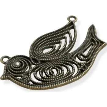 Materiál na výrobu šperku Přívěsek filigránový ptáček starozlato - 1 ks