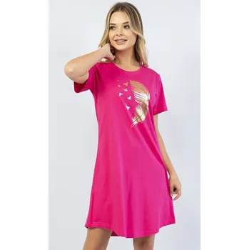 Dámská noční košile Dámská noční košile s krátkým rukávem Peříčko - tmavě růžová - 3XL
