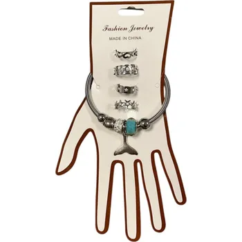 Souprava šperků SET náramku s prstýnky - tyrkysový