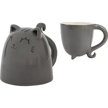 hrnek kočka šedý s ocasem jako ucho